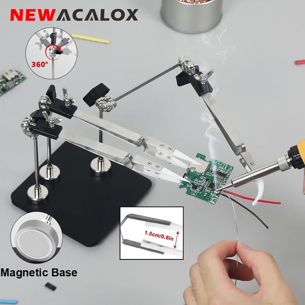 NEWACALOX Pinzette in ceramica resistenti alle alte temperature Mano ausente per saldatura magnetica con base resistente per riparazioni PCB IC