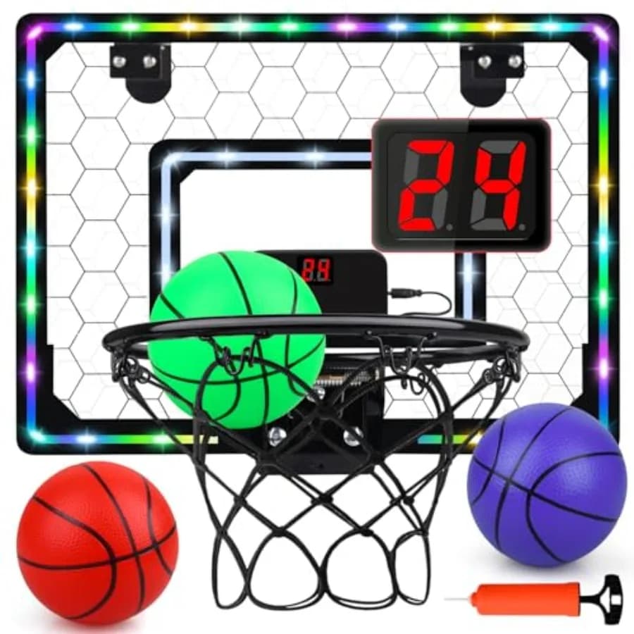 Canestro da basket da interno mini con luce/tabellone segnapunti, giocattolo regalo per bambini e bambine dai 5 ai 12 anni