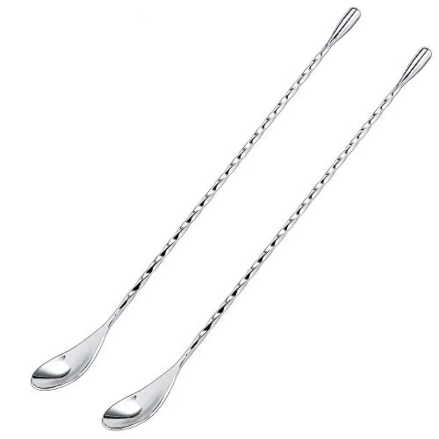 12 Inch Mixing Spoon Stainless Steel, 2 Pack Spiral Pattern Bar Spoon for Cocktail Shaker Tall Cups