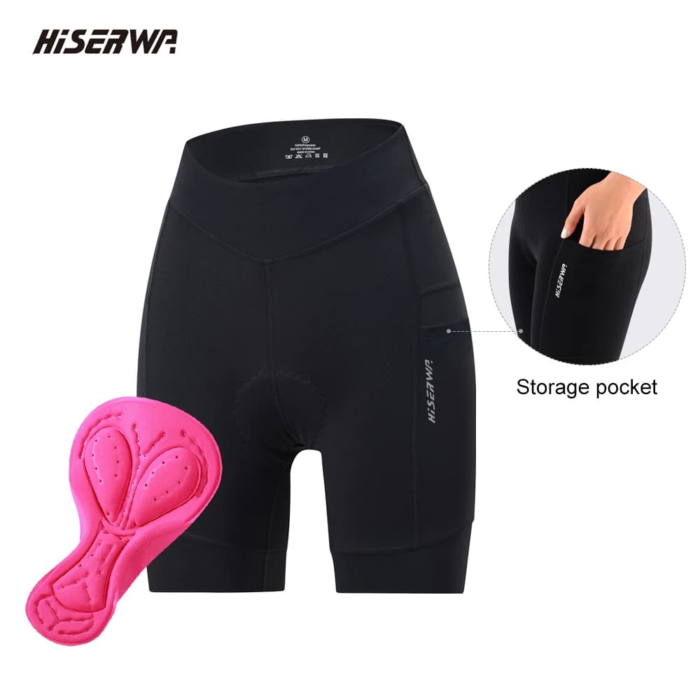 Pantaloncini da Ciclismo HISERWA per Donne, Traspiranti, con Imbottitura Antiurto per 6 Ore, Shorts da Bici da Strada con Tasche sulle Gambe