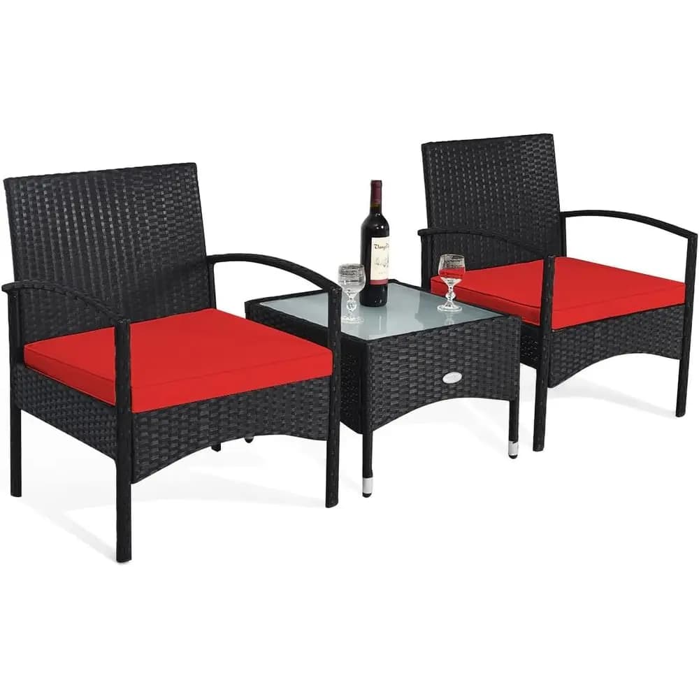Exterior Furniture Set in Vimini with Rattan PE Sofa, Tempered Glass Table, 2 Chairs, 2 Pillows, Ideal for Garden, Veranda