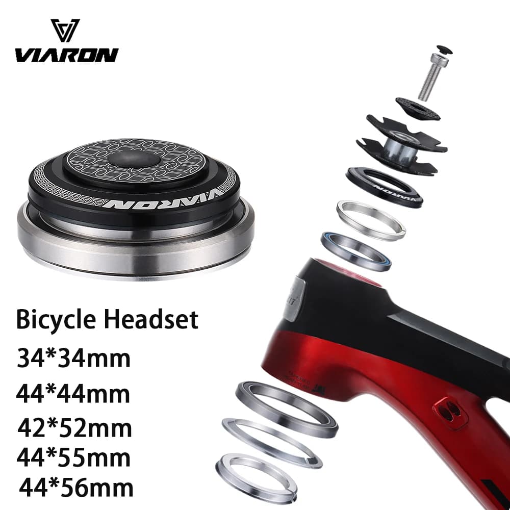 VIARON Bicycle Bearing Sealed CNC1 1/8"-1 1/2" MTB Spinal Canal/Straight Tube Fork Mountain Road Bike Headset 34/44/52/55/56mm