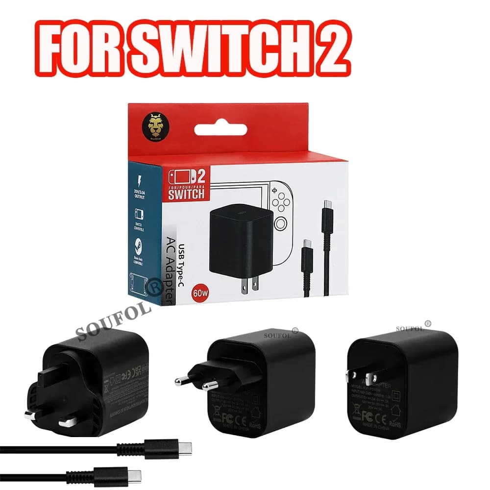 60 W High Speed AC Adapter for NS Switch 2 for USB Charger Steam Deck for Power Accessories with US /EU/UK plug