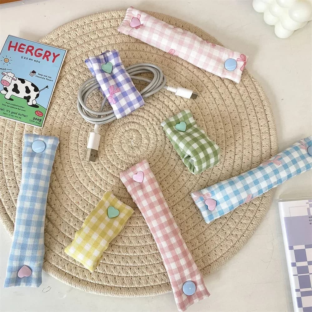 3PCS INS‑Style Cute Fabric Cord Keeper, Charger & Earphone Cable Winder, Portable Wire Fixer Organizer for Travel Daily Storage