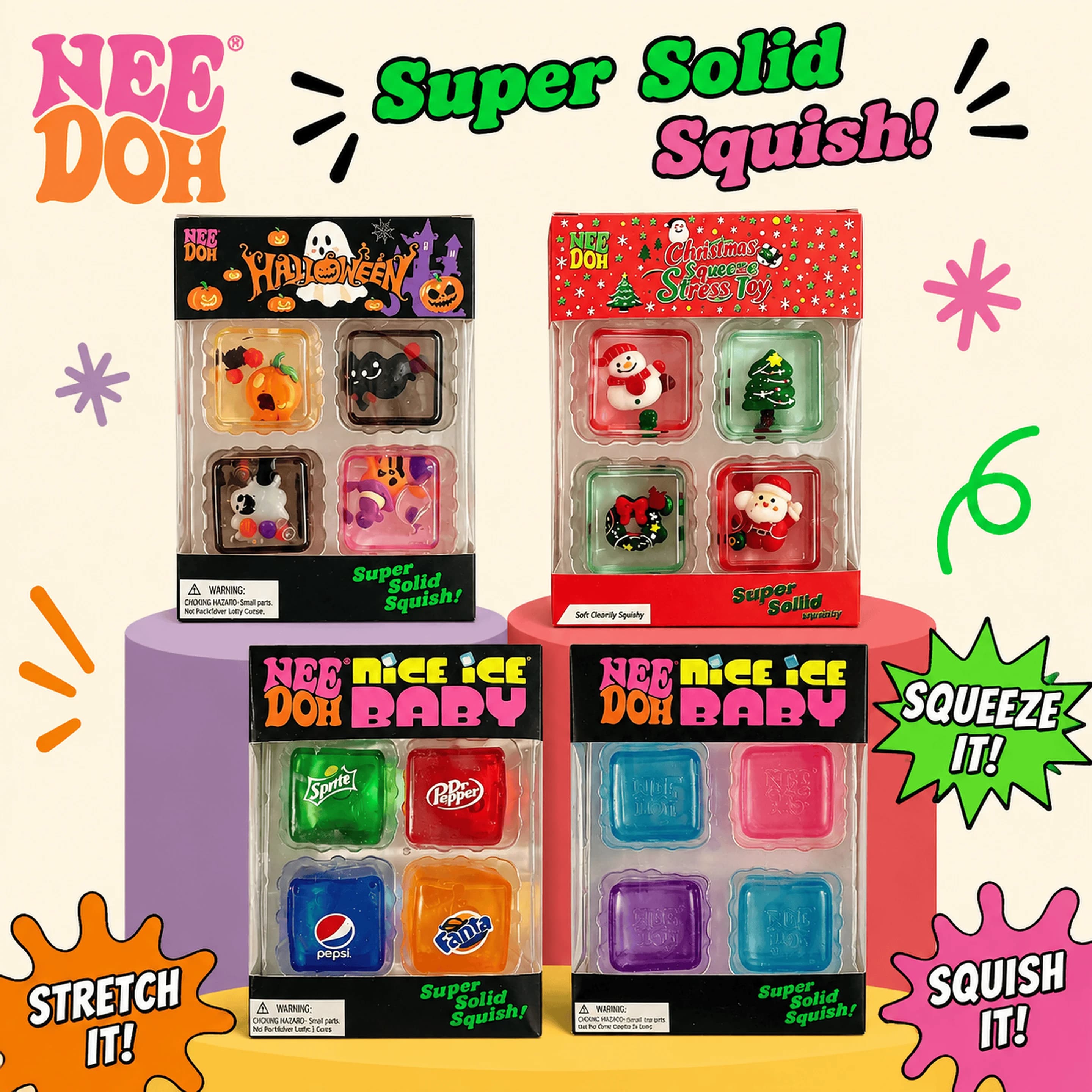 Schylling NeeDoh Halloween Teenie Mini Ice Cube 4‑Pack Maltose Slow‑Rebound Squeeze Ball Fidget Sensory Toy