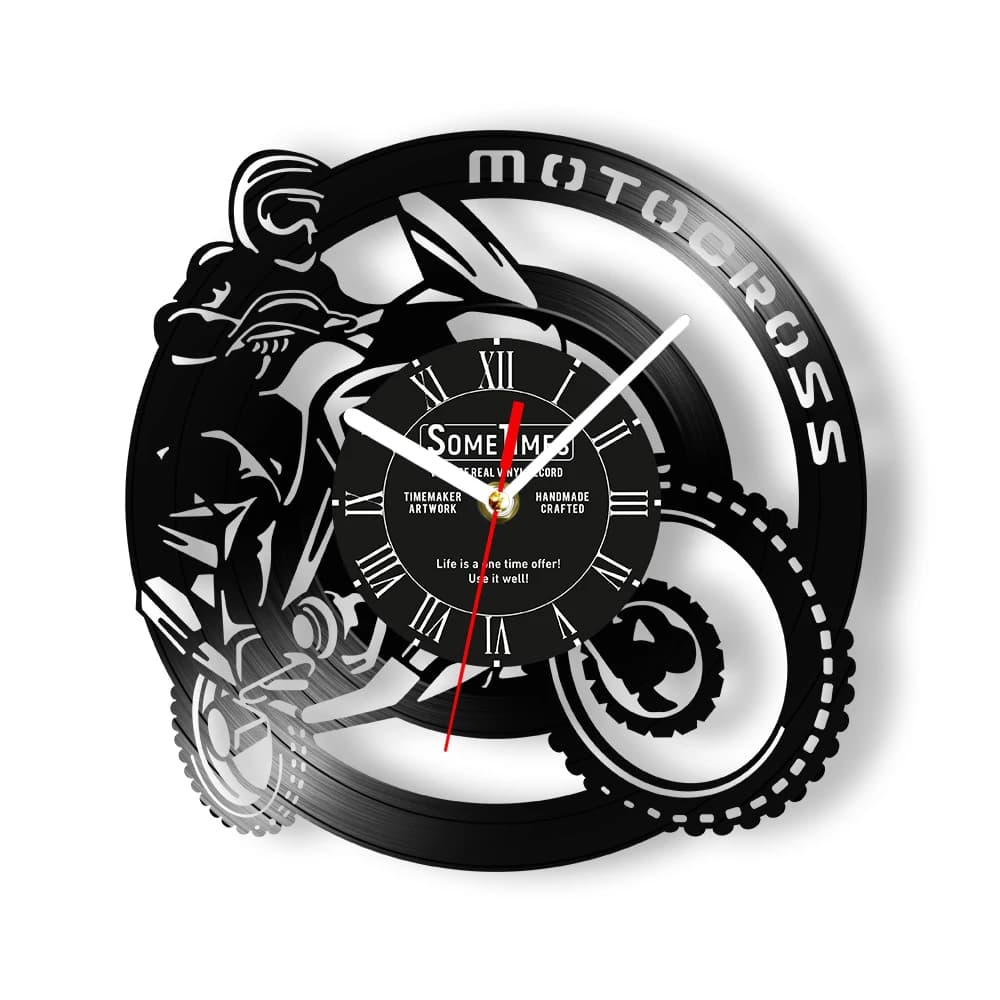 Dirt Bike Custom Vinyl Record Wall Clock For Man Cave Personalized Motocross Rider Name Retro Music Album Disk Crafted Clock