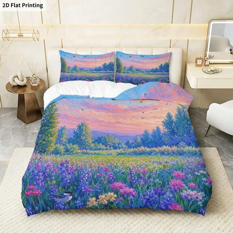 3PCS Duvet Cover, 1 Duvet Cover + 2 Pillowcases (Without Filler), Meadow Wildflowers