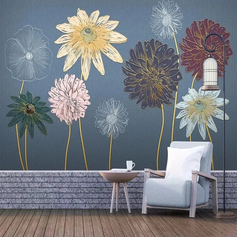 Embossed 3D Flower Wall Mural Wallpaper for Living Room Bedroom Modern Abstract Line Art Home Decoration