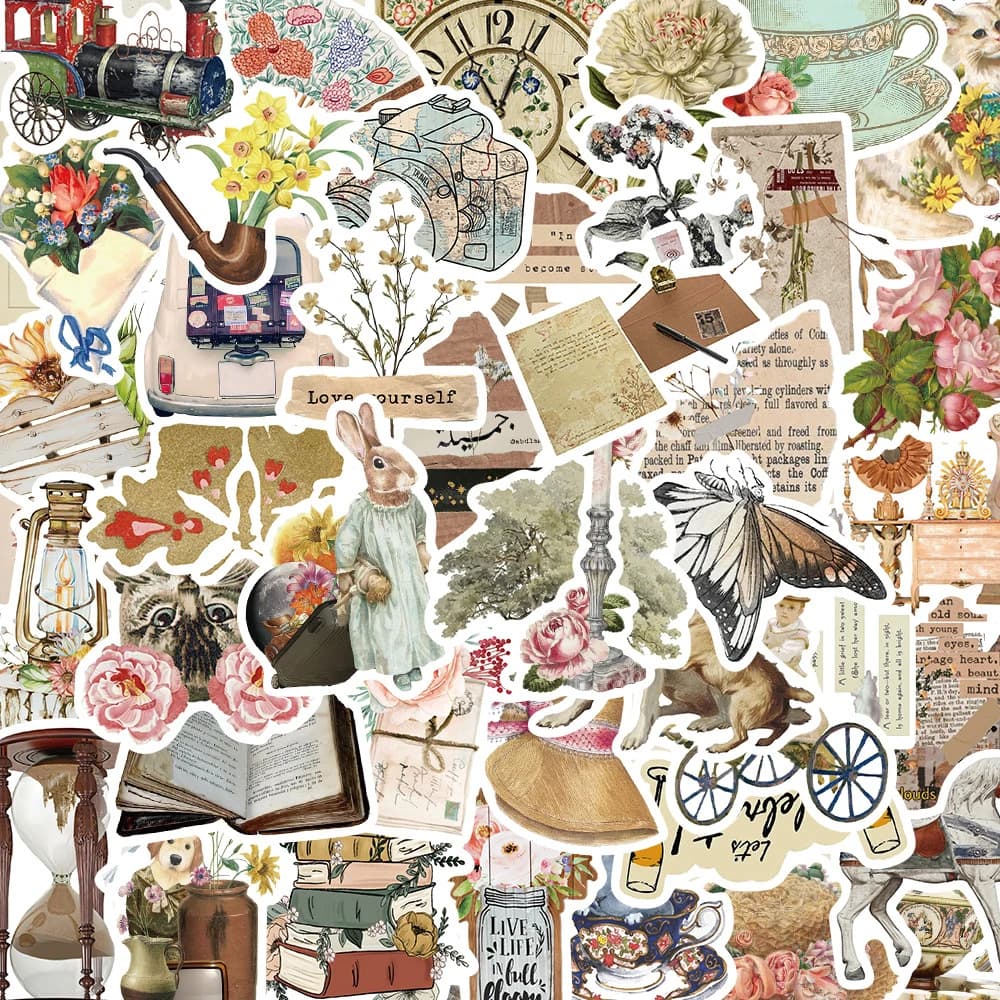 10/30/50pcs Vintage Flower Art Cartoon Stickers Decals DIY Laptop Phone Scrapbooking Suitcase Diary Graffiti Sticker Kids Toys