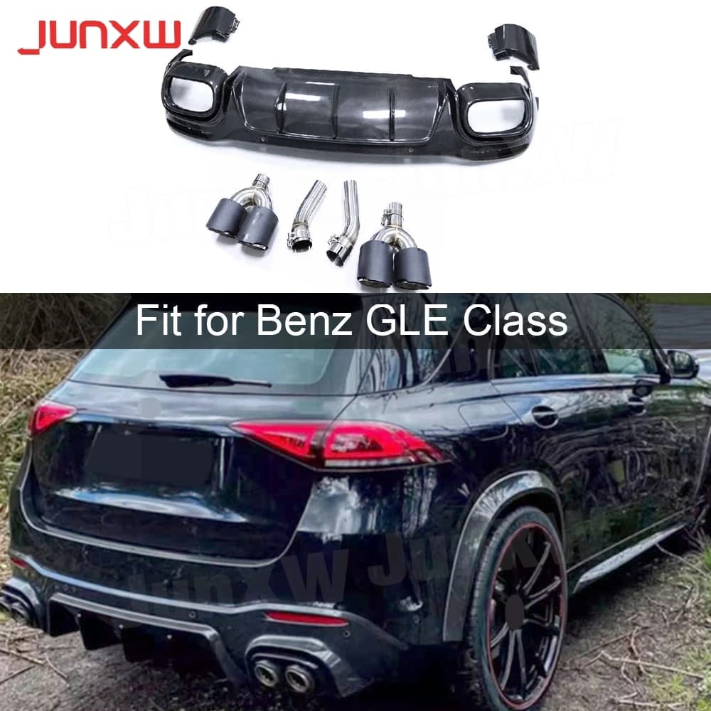 Real Carbon Fiber Rear Lip Diffuser Guard + Exhaust Tips FRP for Benz GLE-Class W167 GLE63 AMG SUV 2021+ Body Kits Accessories