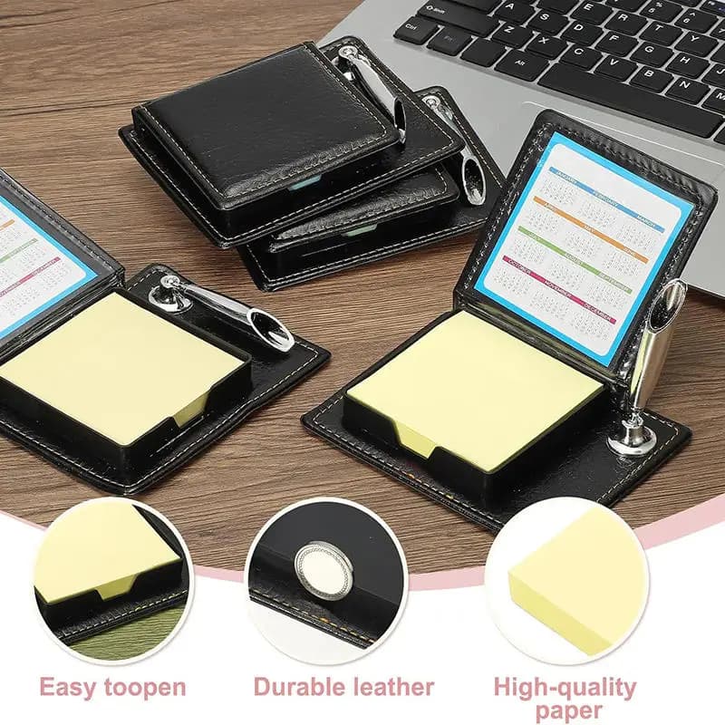 PU Leather Memo Pad With Sticky Note Holder Notepads Dispenser Hold Up to 100 Sheet Noetpads for Home Office Drawers Desktop