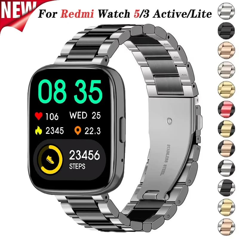 22mm Stainless Steel Strap for Redmi Watch 5/3 Active Metal Replacement Bracelet for Xiaomi Redmi 5 Active 3 Active Watch Band