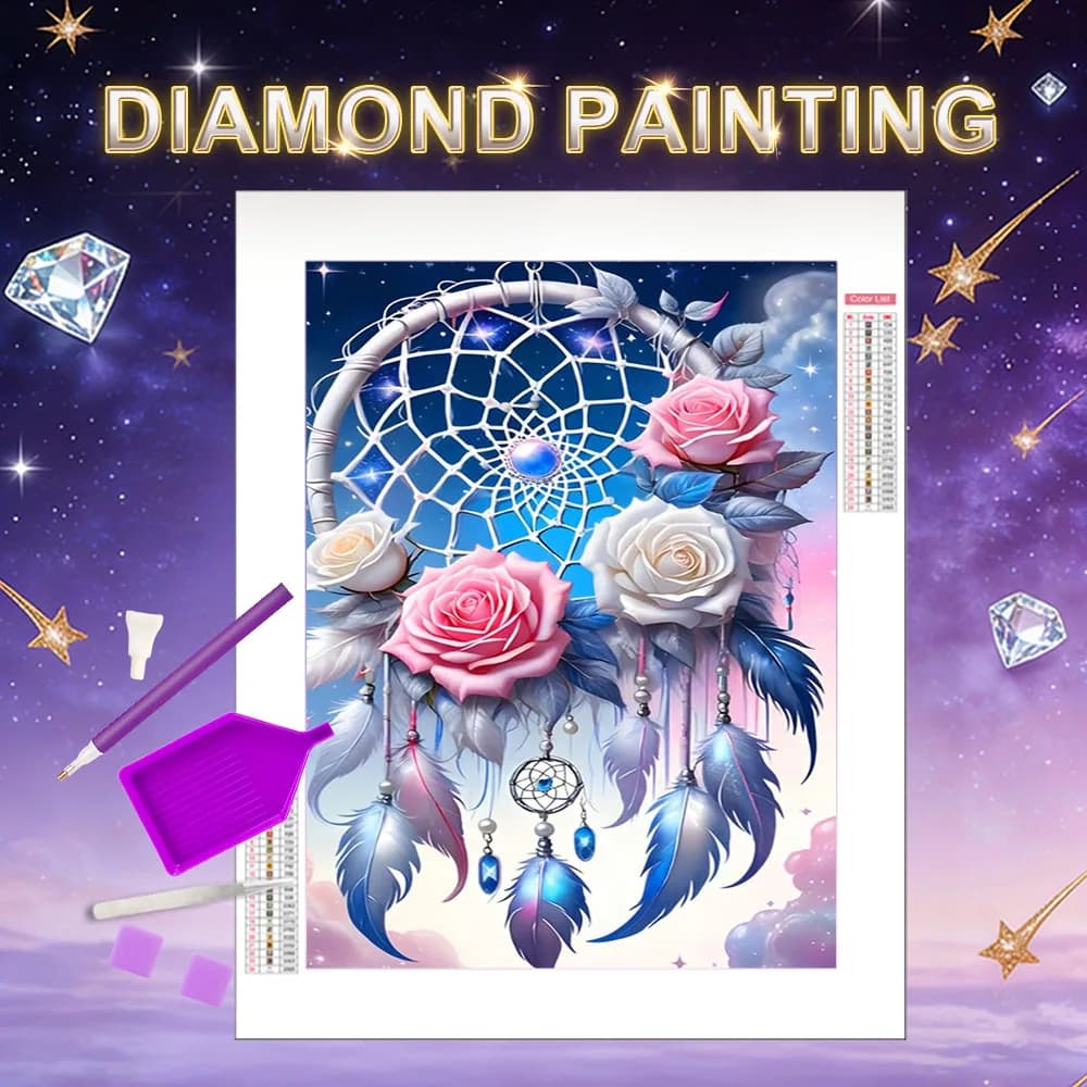 HUACAN Diamonds Mosaic 5d Dreamcatcher Landscape Diy Personalized Gifts Full Drill Painting Feather Rose Flower Decor