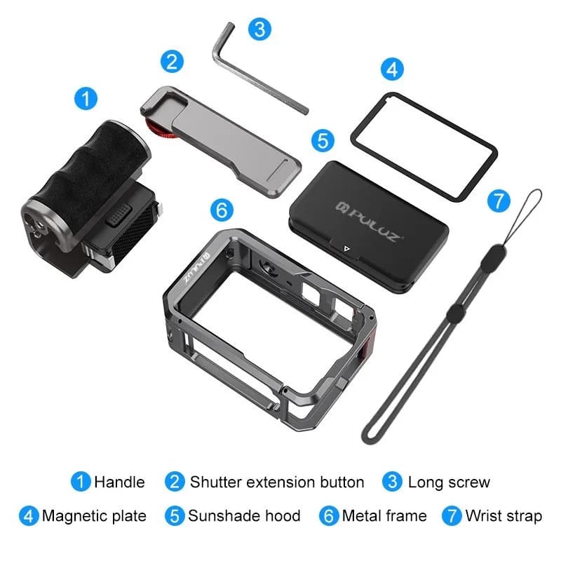 Supporto in metallo per riprese di strada con impugnatura per DJI Osmo Action 6, telaio di espansione per fotocamera con adattatore e impugnatura.