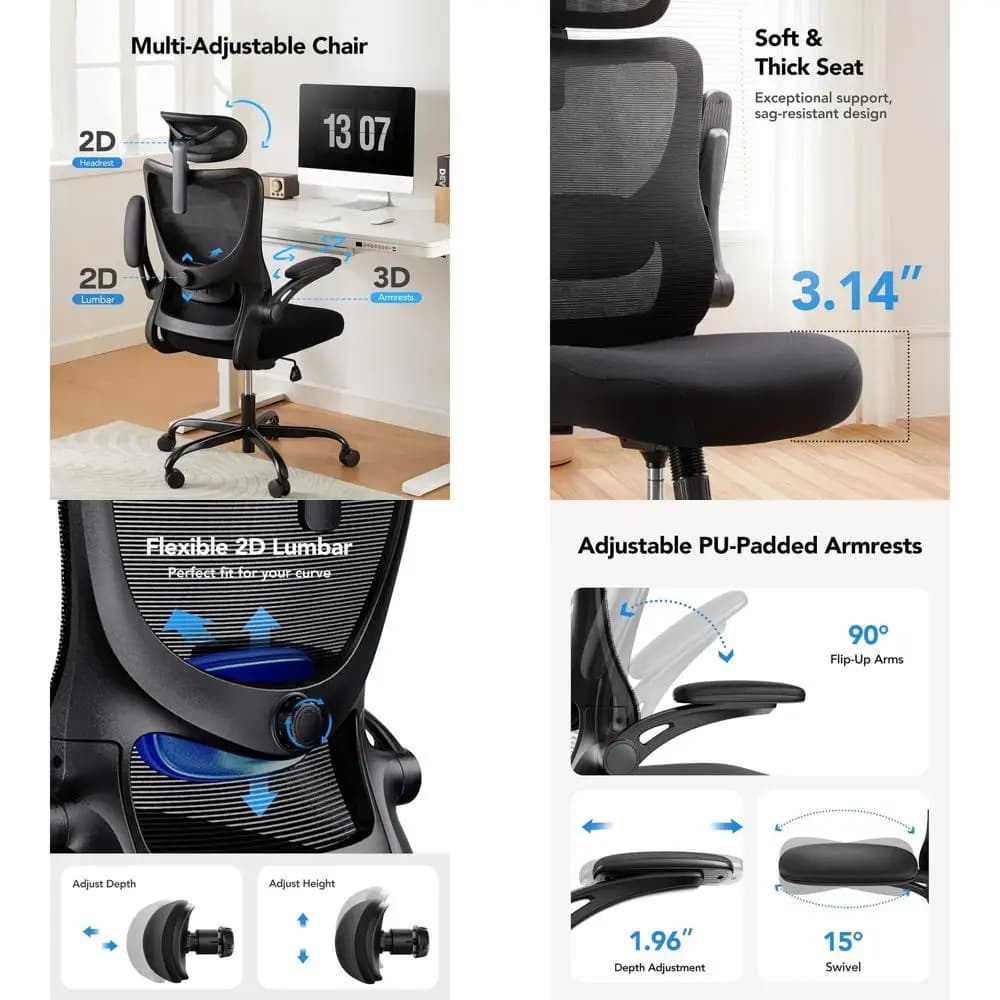 Sedia da ufficio ergonomica con schienale alto e supporto lombare regolabile, comoda sedia da gaming con braccioli 3D, per ufficio domestico
