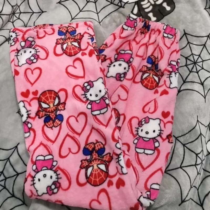 Pantaloni Pigiama in Flanella Hello Kitty, Stampa Anime Cartoon, Comodi e Kawaii per Autunno e Inverno, Regalo di Abbigliamento