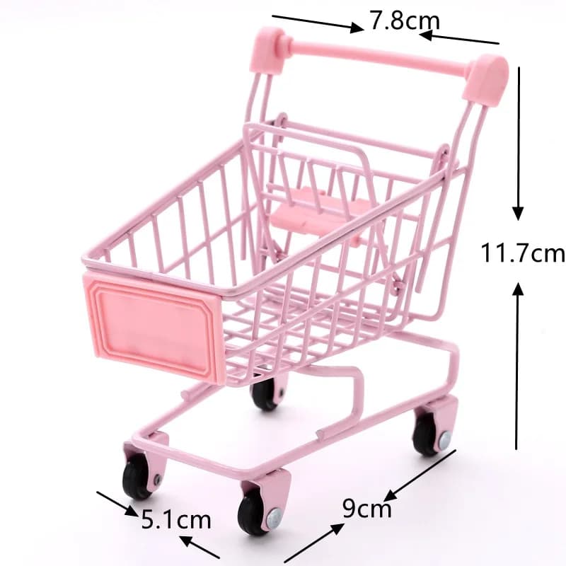 Carrello della spesa in metallo, mini carrello realistico per organizzazione scrivania, decorazione casa e giochi di ruolo