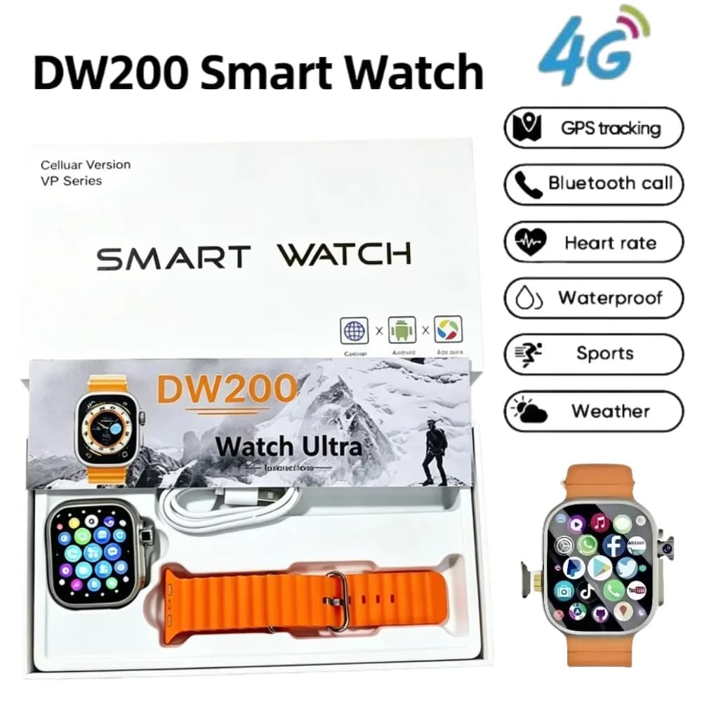 DW200 4G Android Smart Watch AMOLED Smartwatch+1/3pcs Straps 64GB ROM Heart Rate Monitor For Men Women Support SIM Card GPS WIFI