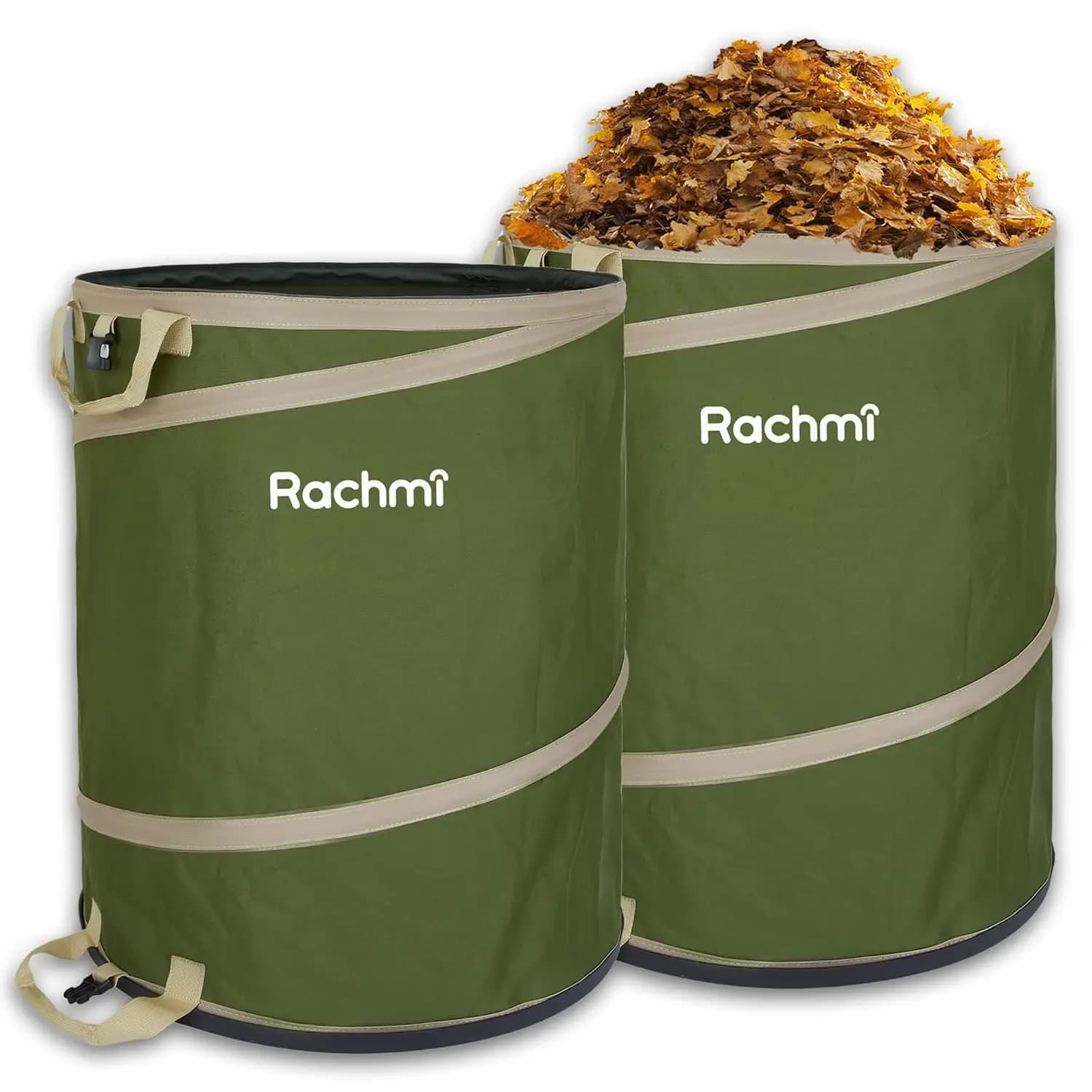 Cestino Pieghevole da 178 Litri (2 Pezzi) con Fondo Rigido | Sacco per foglie e rifiuti da giardino extra large riutilizzabile per campeggio all'aperto, verde