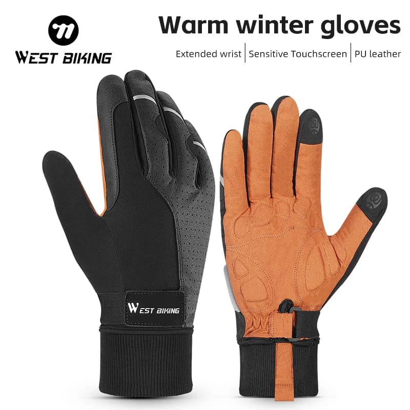 WEST BIKING Winter cycling gloves with long fingers Non-slip touch screen gloves and shock absorbers Hot gloves for outdoor sports MTB Road bike gloves