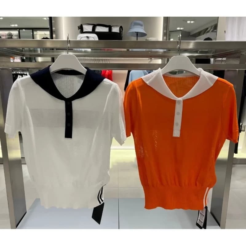 Nuova Polo da Golf da Donna 2026, Collo Alto Bicolore, per Sport all'Aperto, Stile Preppy, Leggera e ad Asciugatura Rapida, Abbigliamento Casual