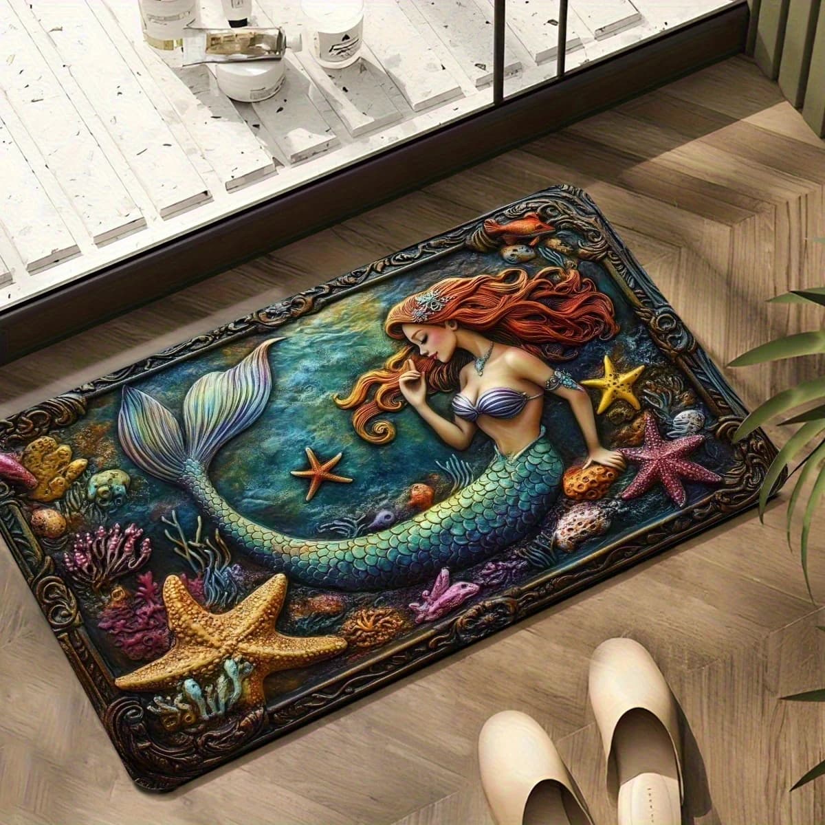 Tappetino da bagno Sirena Sea Life, tappeto per porta antiscivolo super assorbente, tappeto a tema oceano ad asciugatura rapida per l'arredamento del pavimento del bagno
