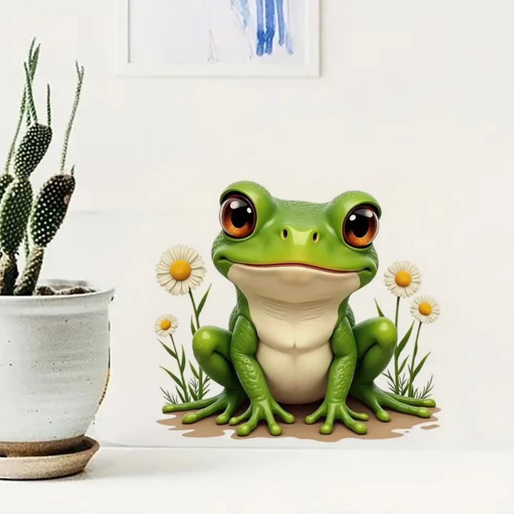 Simpatici adesivi con motivo rana e fiori di campo, adesivo da parete rimovibile, adesivo per auto in vinile riutilizzabile per coperchio WC, arredamento bagno