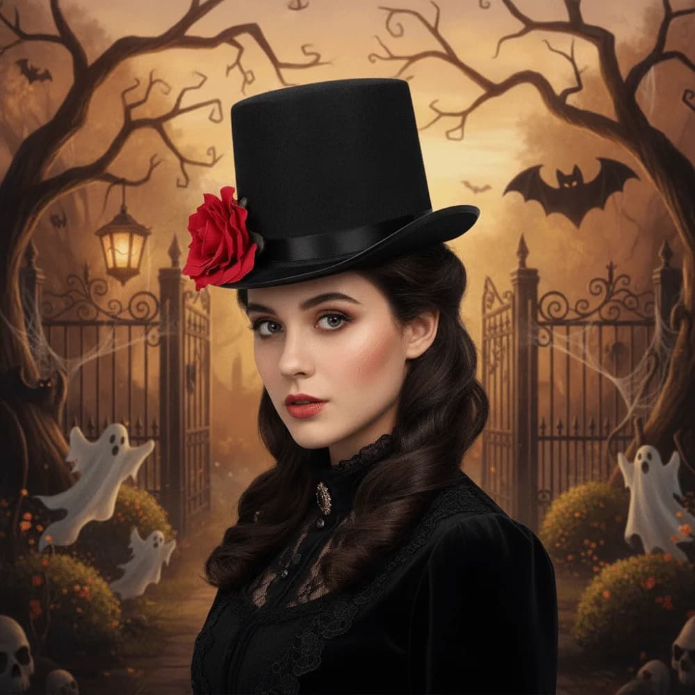Artificial Rose Gothic Top Hat Classic Black Steampunk Style Rose Gentleman Cap Sturdy Structure Polyester Felt