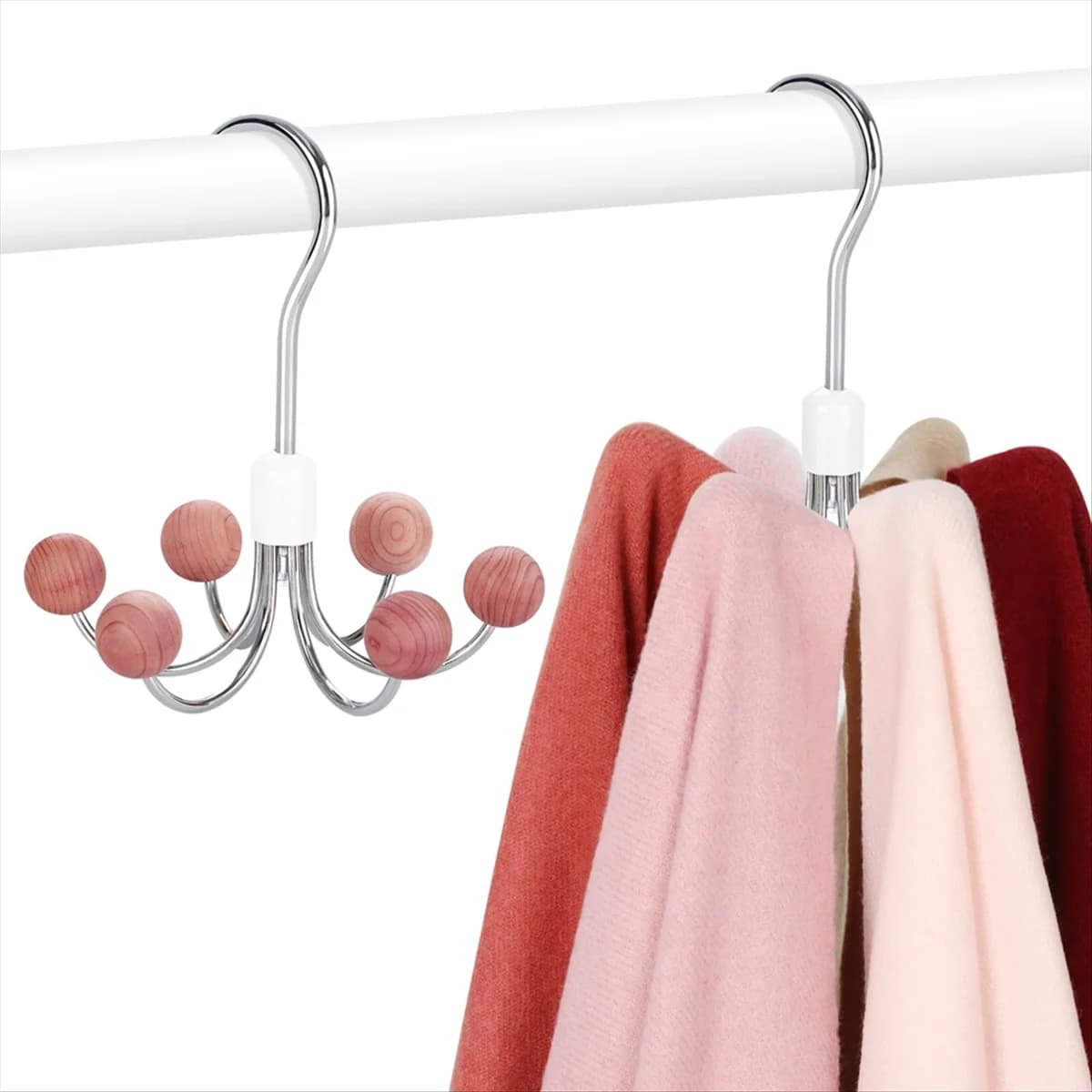 NOCM Appendiabiti con cappuccio, confezione da 2 con 6 palline, 360 ° Appendiabiti girevole per borse, appendiabiti per sciarpe, ganci per armadio, organizer per borse, appendiabiti per reggiseno