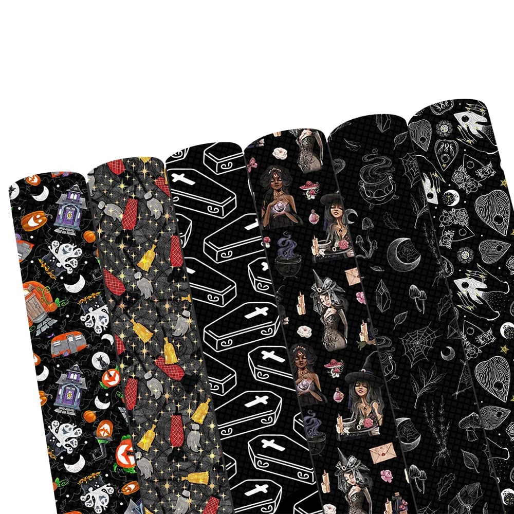 Black Series Horror Skull Halloween stampato fogli di ecopelle rotolo di tessuto in pelle sintetica per orecchini fai da te archi per capelli artigianato