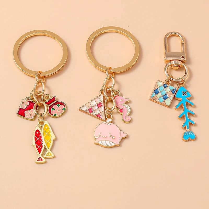Cute Enamel Fish Keychain Marine Life Key Ring Pendant for Women Girls Handbag Decor DIY Handmade Jewelry Gift