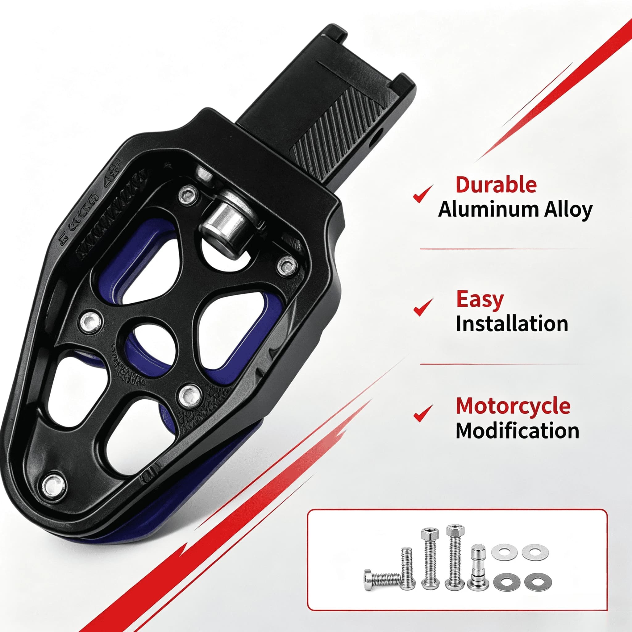 1 Pair Universal Motorcycle Aluminum Alloy Footrest Non‑Slip Pedal Modification Accessories Black Red Blue White