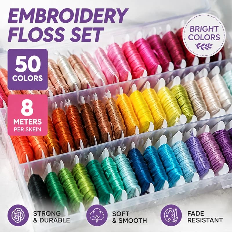100% Cotton Embroidery Thread Kit with Storage Case Versatile for Cross Stitch DIY Crafts Sewing Needlepoint Handmade Projects