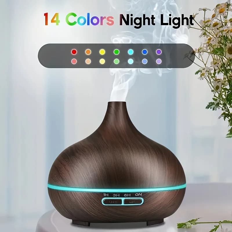 550ml Aromi Diffuser with Remote Control, Wood Effect, Timer, Cold Fog Humidifier for Large Environments with Set of 6 Essential Oils for Relaxation