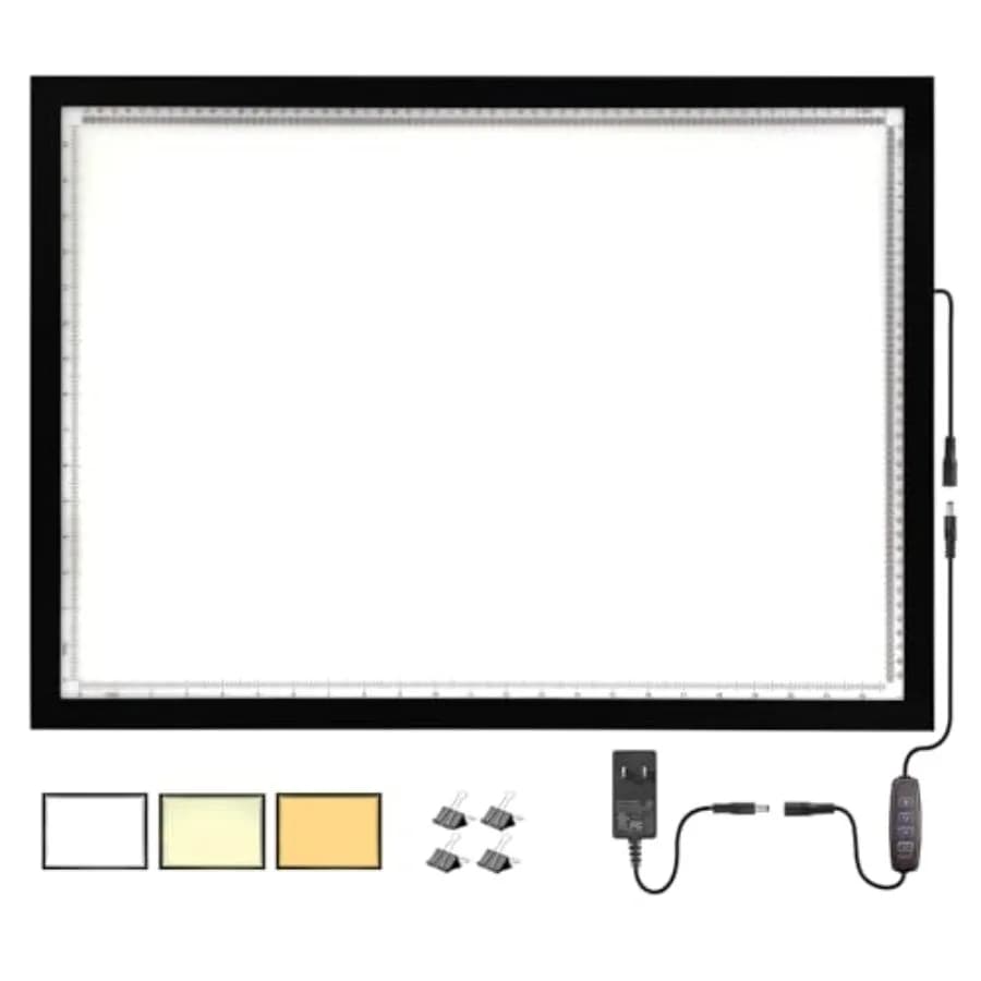 Pannello Luminoso ad Alta Luminosità 10000+ LUX A2 con 3 Colori e Adattatore UL 10 Livelli/Regolazione Continua della Luminosità per Diamond Painting Traci