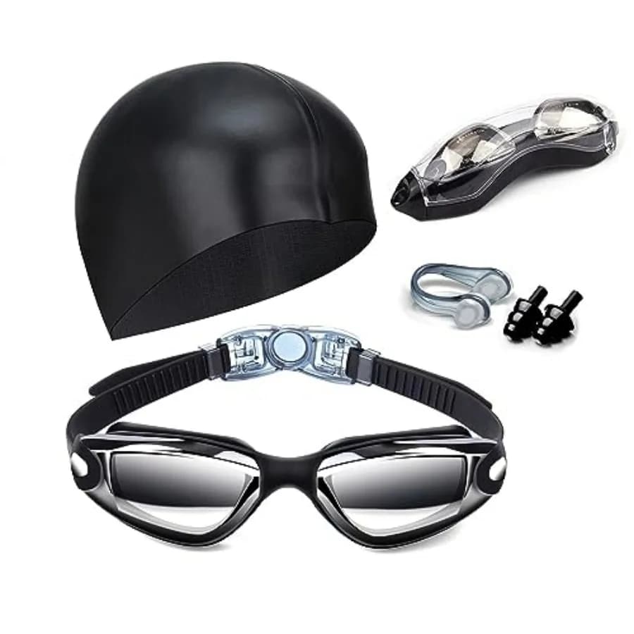 Swim Goggles Swimming Goggles Leaking with se Clip, Earplugs, Swim Cap and Case for Men Women