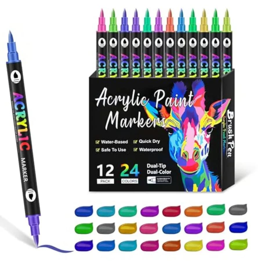 Acrylic Paint Markers, Dual Tip Drawing Marker Pen for Adult Art, Rock Painting, Ceramic, Wood, Plastic, Calligraphy, Scrapbook