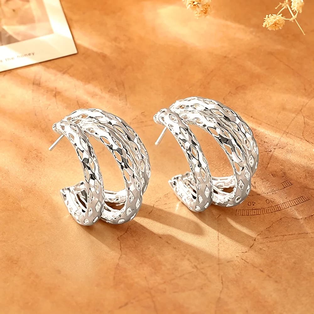 European and american style hollow diamond multi-layer c-ring stud earrings - high-end, fashionable, exquisite, sparkling, and unique jewelry