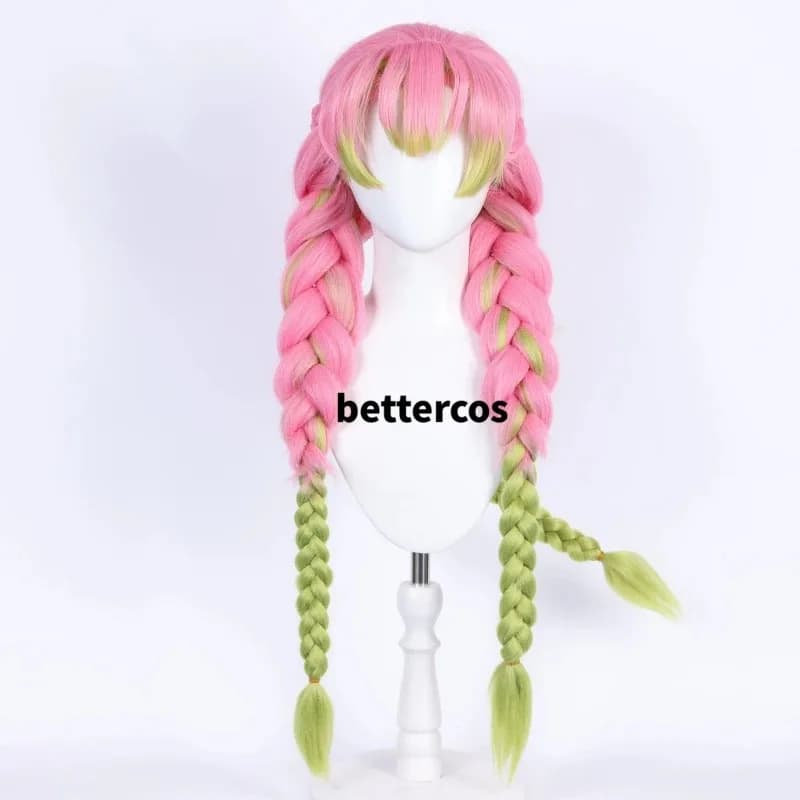 Mitsuri Kanroji Long Pink Green Heat Resistant Hair Authentic Cosplay Wigs + Wig Capc;3.k'6;d.a;