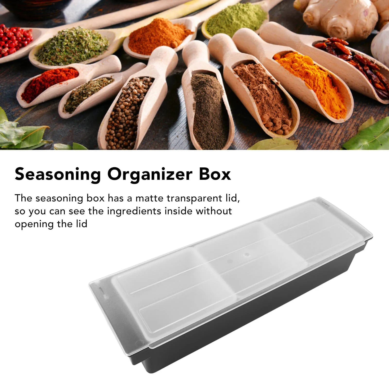 Contenitore per Spezie da Cucina con Coperchio, Scatola Multi-Griglia per Sale, Zucchero, Noci, Caramelle, Frutta Secca, Barattoli Neri per Condimenti