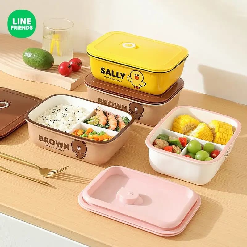 LINE FRIENDS Simpatico contenitore bento in ceramica con personaggi dei cartoni animati, per studenti e impiegati, portatile, adatto al microonde, idea regalo