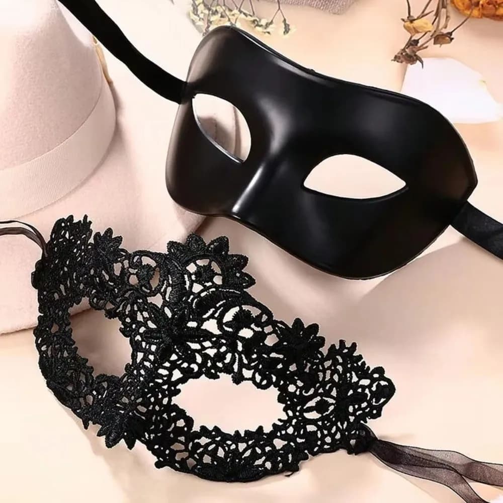 Maschera di Carnevale alla Moda, Mezza Faccia, Nera, Stile Veneziano, in Pizzo, per Occhi, per Ballo in Maschera