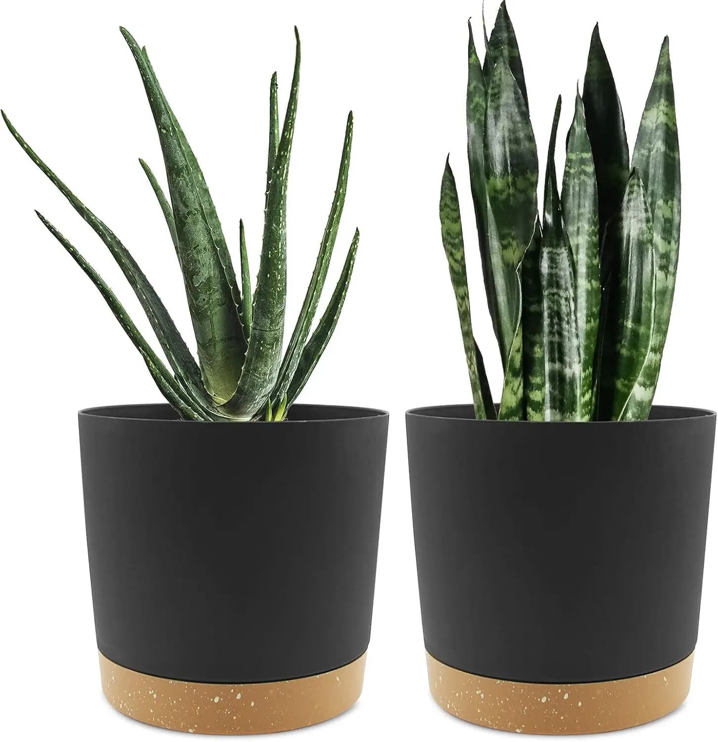 8 Inch Plant Pot 2 Pack, Indoor Outdoor Planters with Drainage Holes & Saucer, Modern Decor