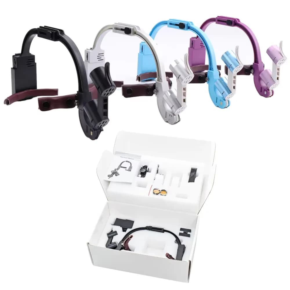 Confezione di scatole di cartone Lenti di ingrandimento binoculari per fari a LED ORL chirurgici dentali Viene fornito con ingrandimento 2,5X o 3,5X Fascia comoda
