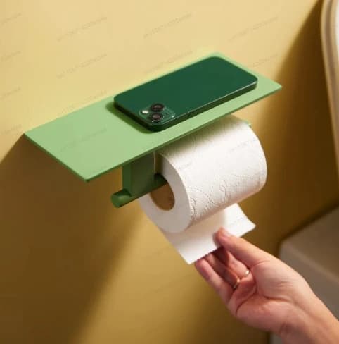 Toilet Paper Holder Gun Gray Non Perforated Phone Holder Wall Mounted Roll Paper Storage Rack