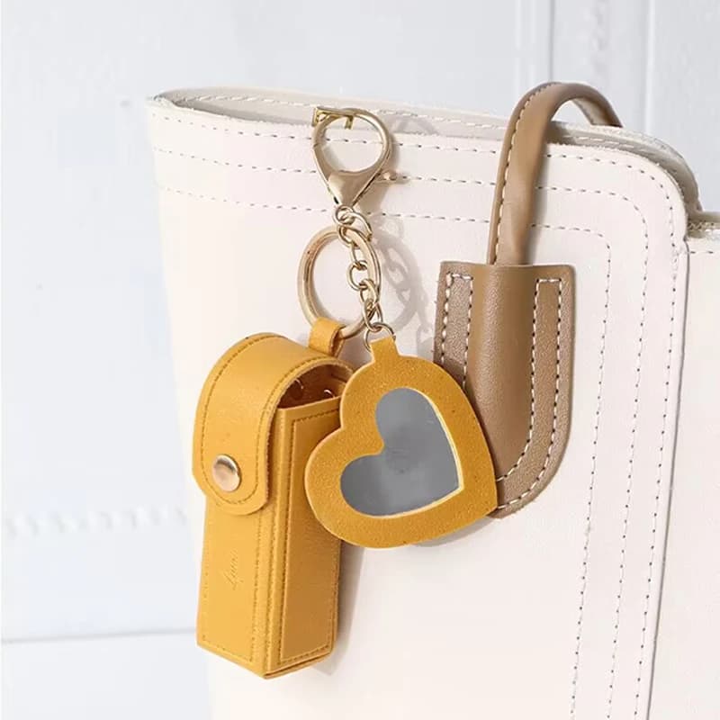 ⭐ Borse portatili per rossetti in tinta unita, portachiavi, mini borsa portaoggetti per donne, custodia protettiva per rossetti, mini specchio per il trucco