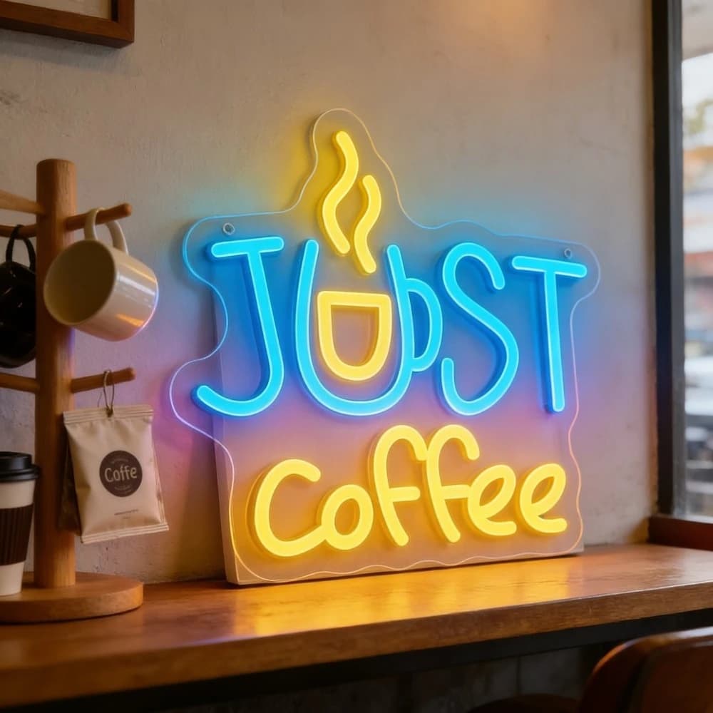 Insegna al Neon LED JUST Coffee con Design a Vapore per Caffetteria, Casa, Cucina, Bar, Crea un'Atmosfera Accogliente, Illuminazione Decorativa da Parete, Regalo