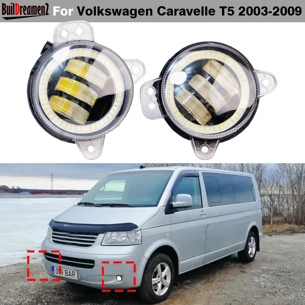 2 X Auto 9006 LED Fendinebbia Angel Eye Lampada di marcia diurna DRL Per VW Volkswagen Caravelle T5 2003 2004 2005 2006 2007 2008 2009