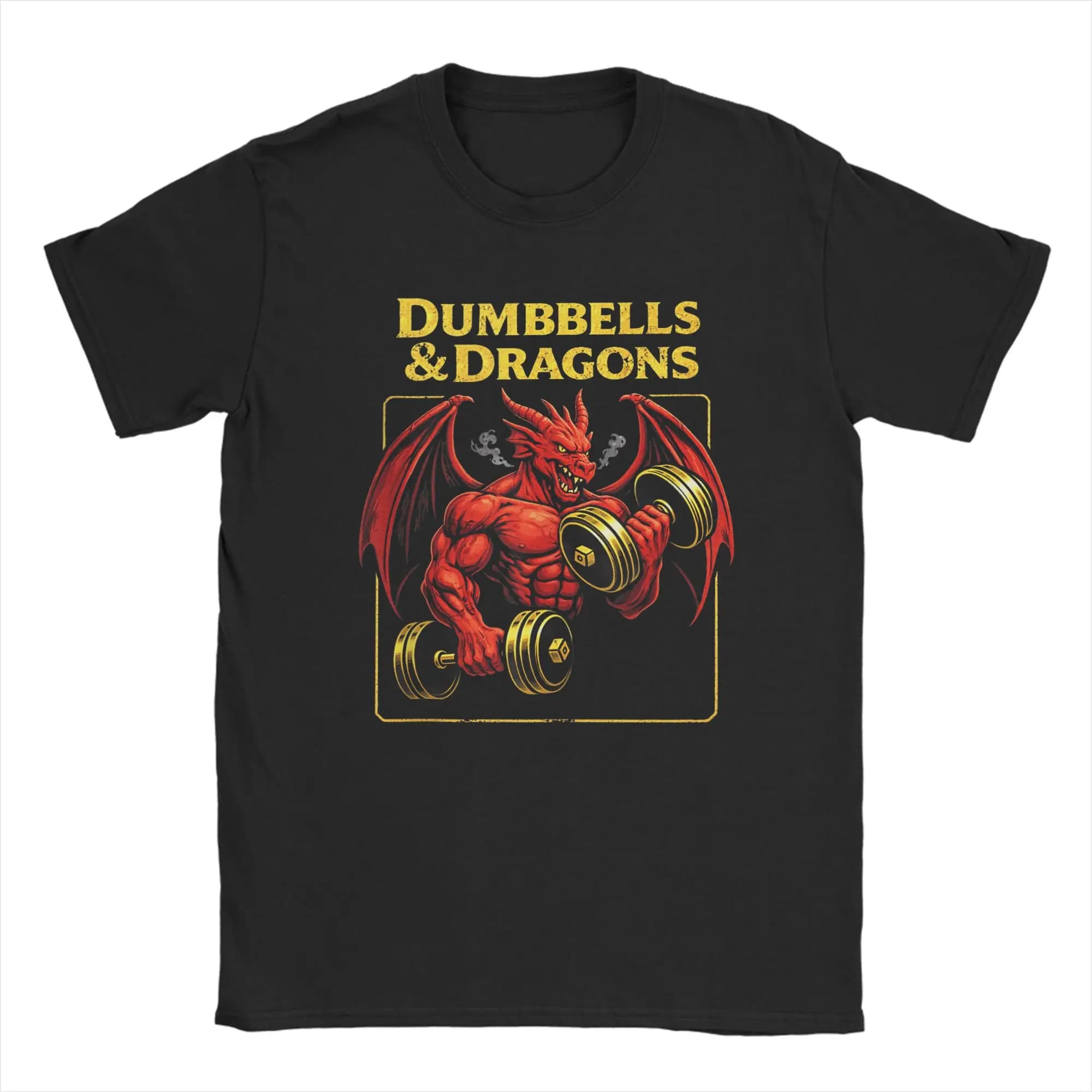 T-shirt da palestra Dumbbells and Dragons per uomo, casual, in puro cotone, girocollo, maniche corte, idea regalo, abbigliamento