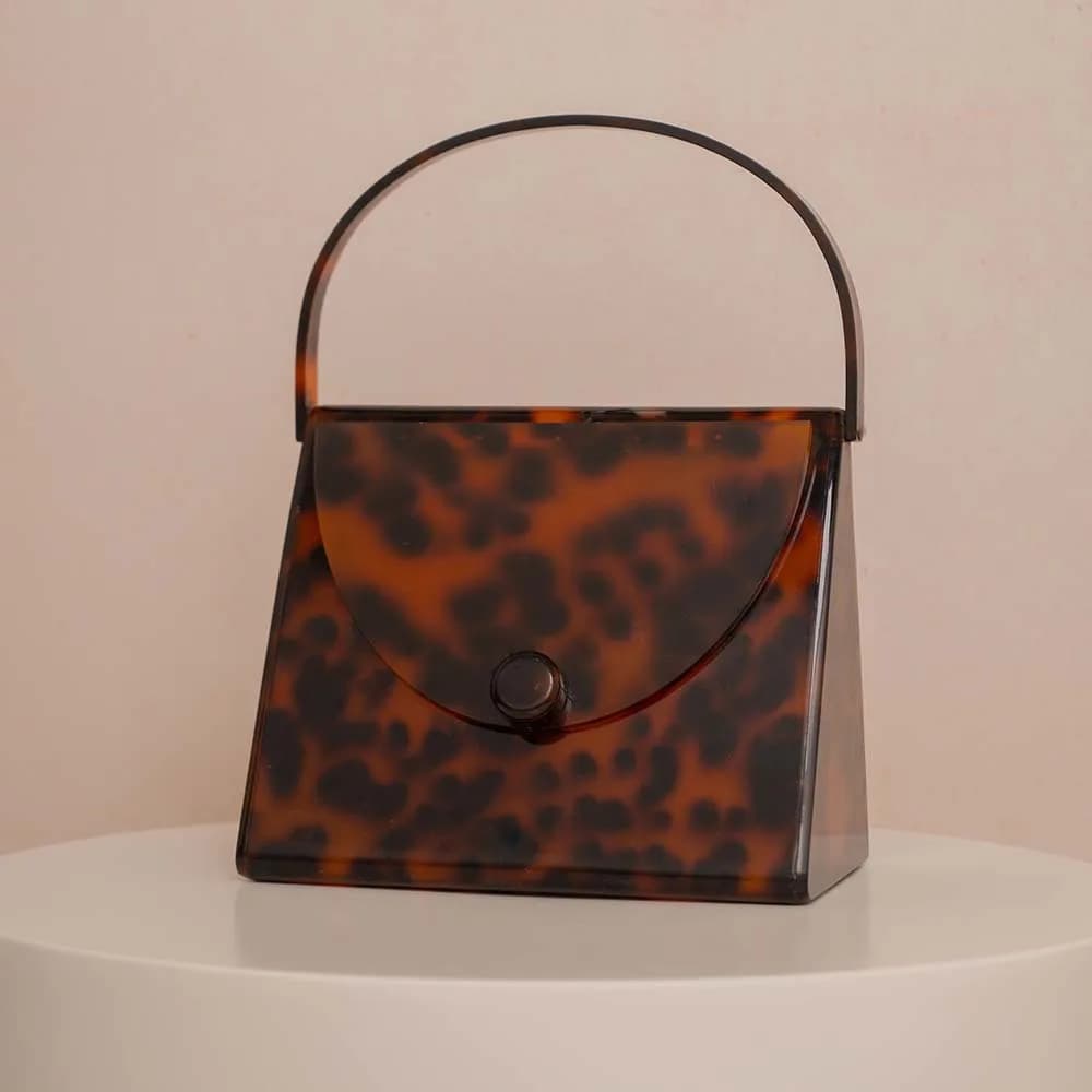 Pearlescent Retro Leopard Print Acrylic Bag Tortoiseshell Simple Square Dinner Bag Clutch Bag Female Trendy Snap Closure Handbag